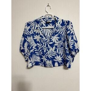 Kate Spade Women's Tropical Foliage Puff Sleeve 100% Linen Top-Size XL